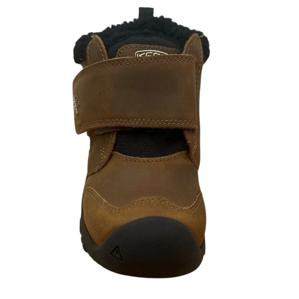 KEEN Toddler Boys Girls Waterproof Leather Boots Size 9 Brown Slip-on Mid Top